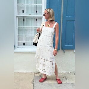 Zara Cream Eyelet Midi Dress 100% linen